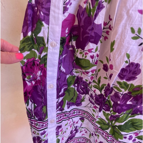ASHA Violet Flowers Button Front Tunic Top, Dress or Swim Suit Cover EU-42 US-12 - Picture 2 of 13